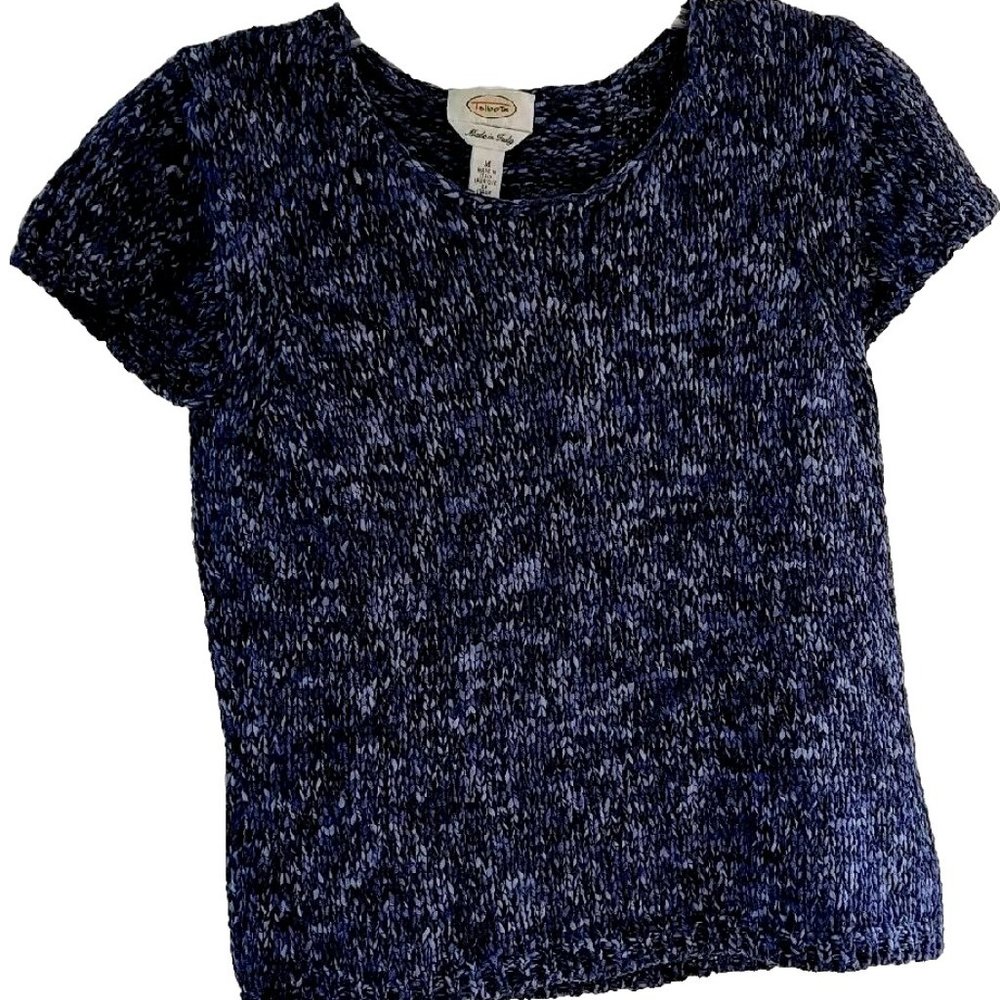 Talbots Navy Blue Sweater Woven Pattern Scoop Neck Size M